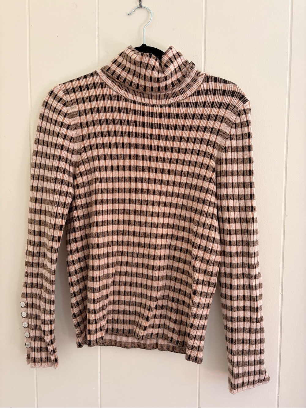 Maeve Cream and Brown Ribbed Turtleneck Sweater